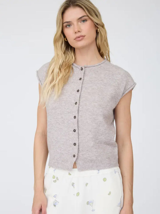 Cassie Sleeveless Cardigan in Light Taupe