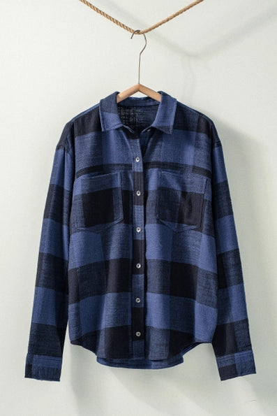 Abbigail Button-Up Flannel in Navy