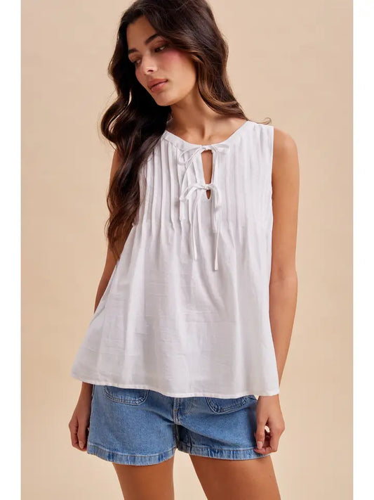 Stella Pintuck Cotton Blouse in White