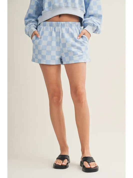 Checkmate Cropped Sweat Shorts Blue