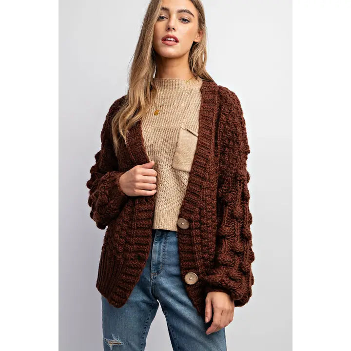 Marly Chunky Knit Cardigan in Brown