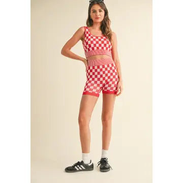 Checkmate Cropped Two Piece Set in Red