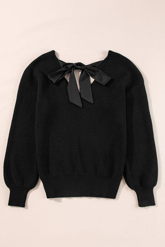 Bow Tie Back Sweater in Black