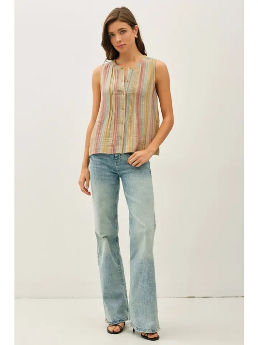 Ester Multi Stripe Top in Terracotta