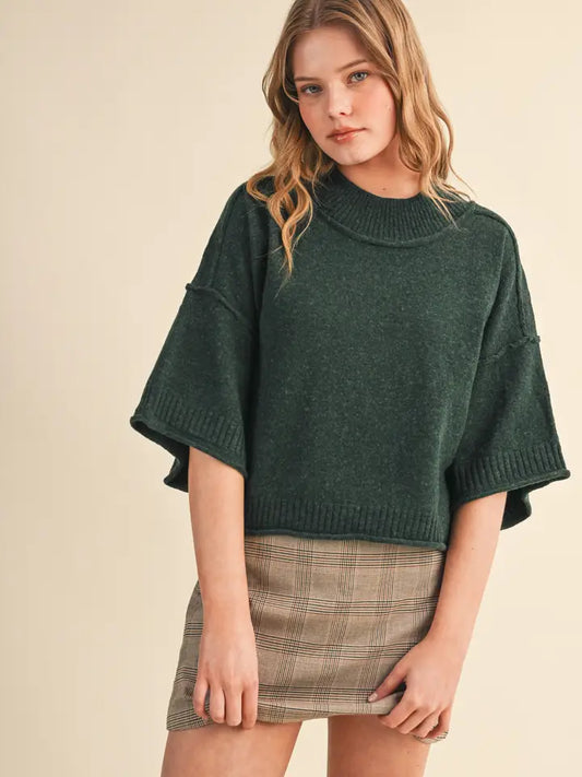 Taylor Mock Neck Sweater in Forest Green