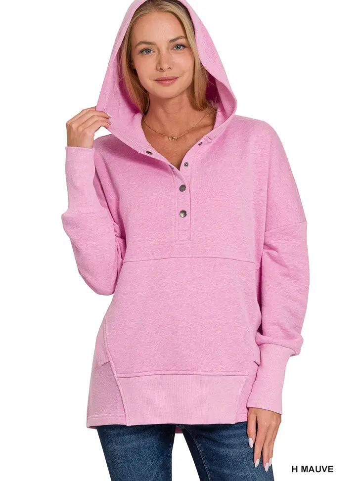 Halee Hooded Pullover in Heather Mauve