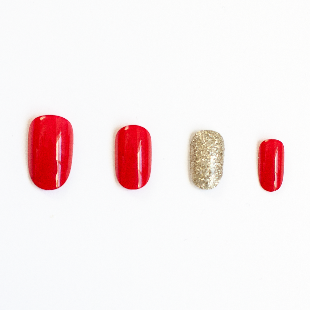 Ivy & Ash - Red & Gold | Festive Red & Gold Glitter Press-On Nails Set