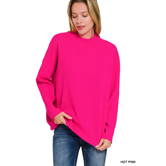 Mock Neck Sweater in Hot Pink