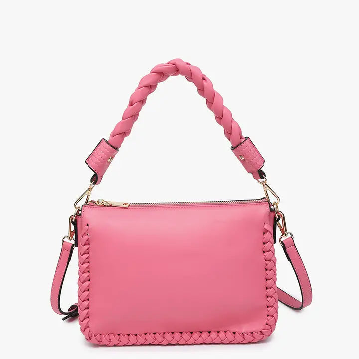 Judith Whipstitch Trim Shoulder Bag w/ Braided Handle