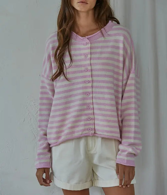 Mariana Striped Cardigan in Lavender / Pink