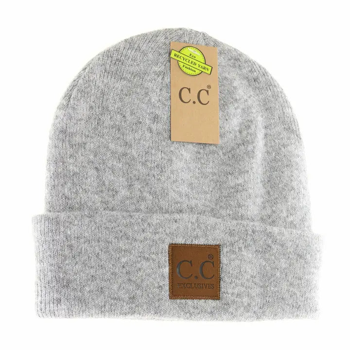 Soft Ribbed Beanie in Heather Light Grey