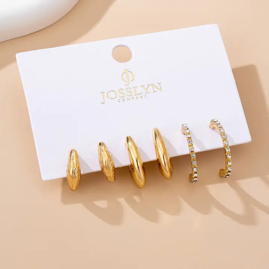 Rhinestone Hoop Trio Earring Set