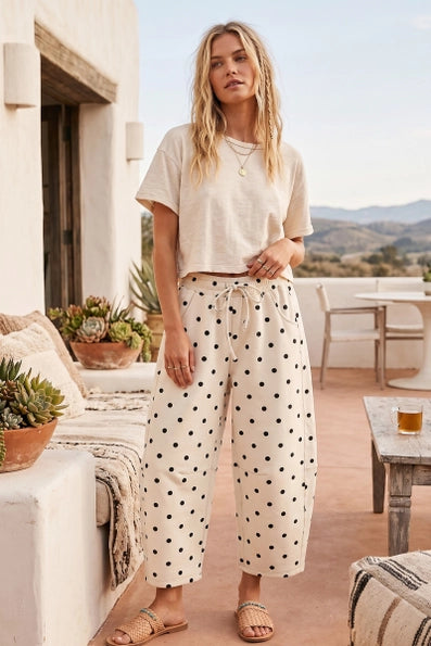 Polka Dot Barrel Lounge Pants in Cream
