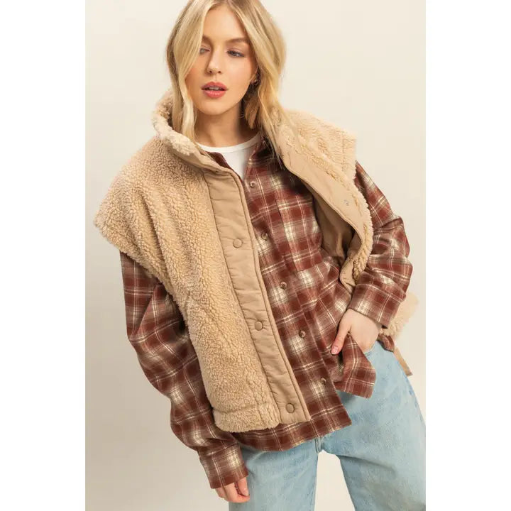 Daphne Oversized Sherpa Vest in Beige