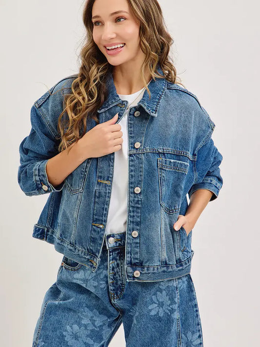 Ava Boy Friend Denim Jacket in Dark Wash