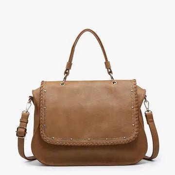 Studded Flapover Hobo Purse in Brown