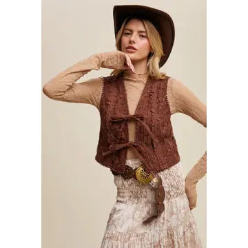 Bailey Lace Tie Front Vest in Mocha