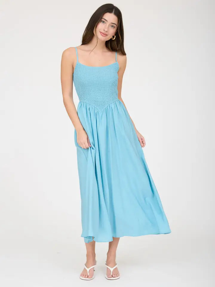 Holland Smocked Midi Dress in Dark Mint
