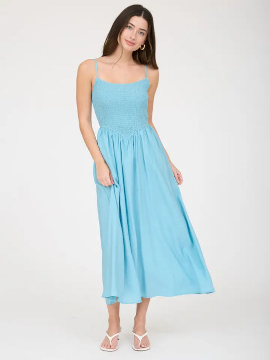 Holland Smocked Midi Dress in Dark Mint