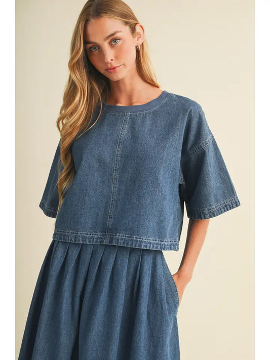 Cayla Center Seam Denim Top