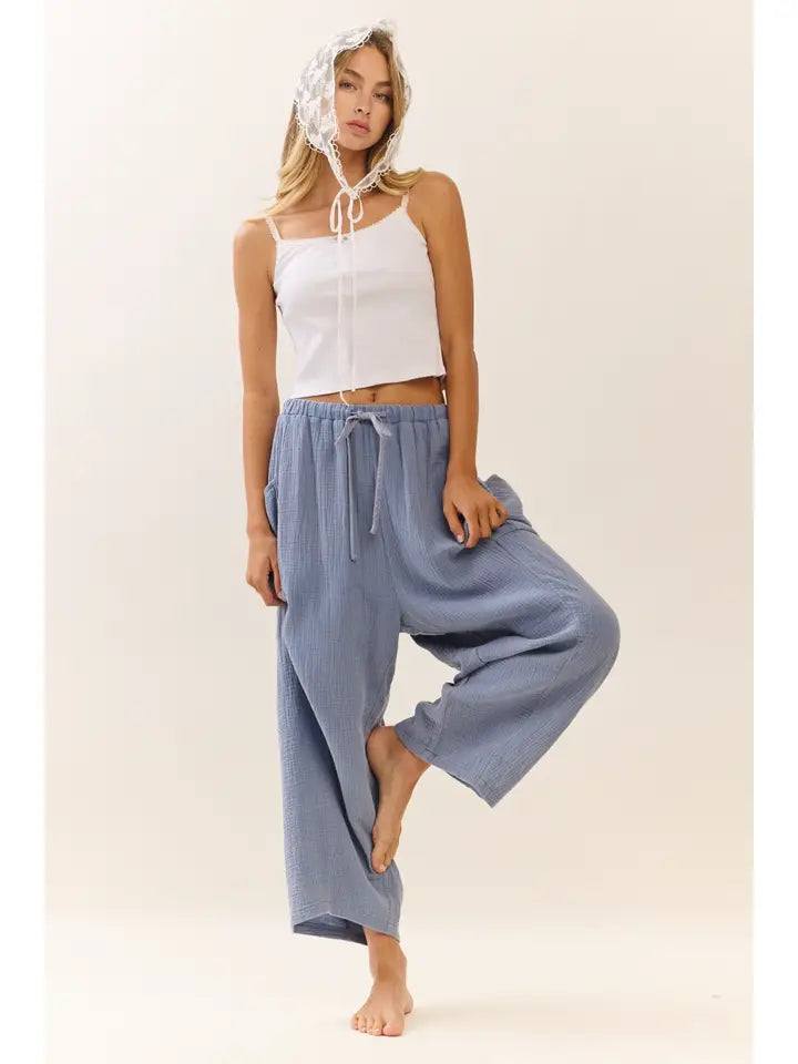 Tessa Gauze Cargo Pants in Denim