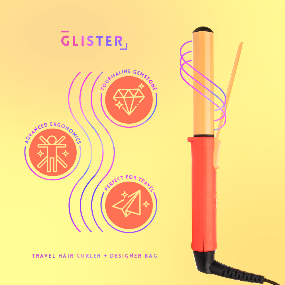 Glister - “Mini Curls” Travel Clip Curler with Carrying Pouch: Apricot Plum