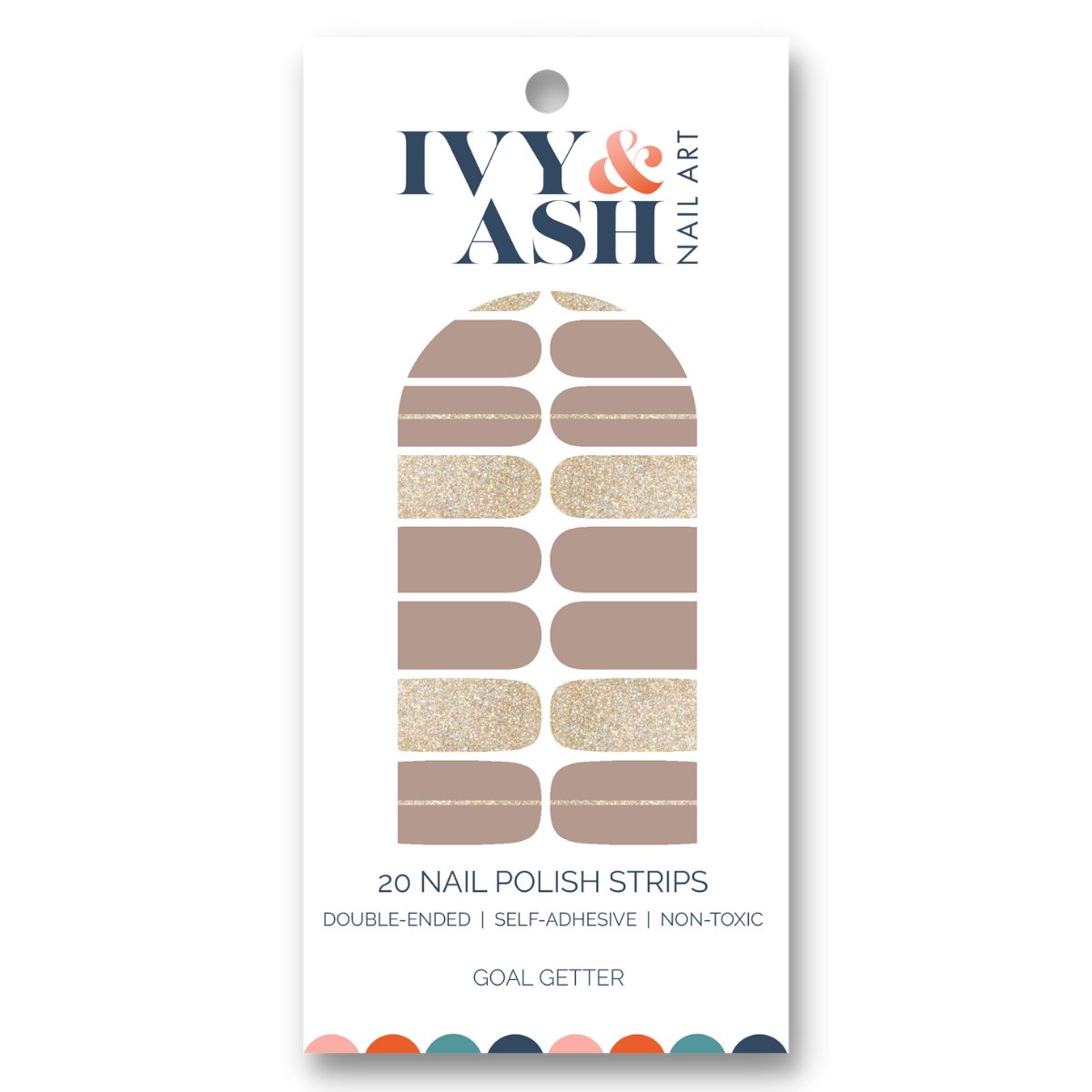 Ivy & Ash - Goal Getter | Taupe & Gold Glitter Neutral Nail Wrap