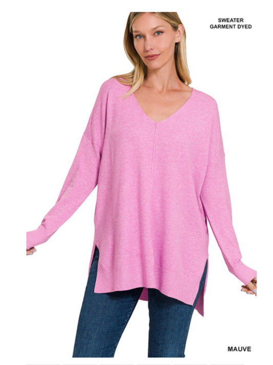 Lola Side Slit Sweater in Mauve