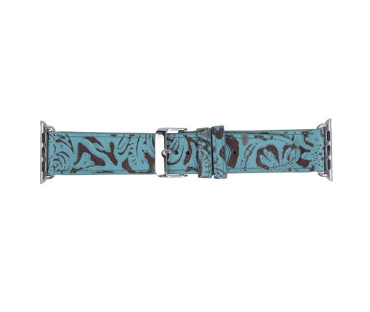Turquoise Embossed Leather Watch Band for Apple Watch